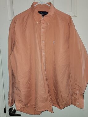 Ralph Lauren Peach Collared Cotton Shirt with Navy Logo